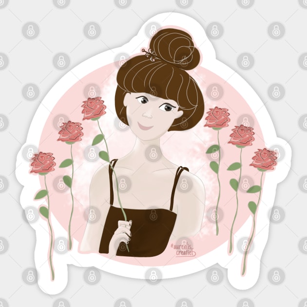 Girl loves red Roses Sticker by Aurealis